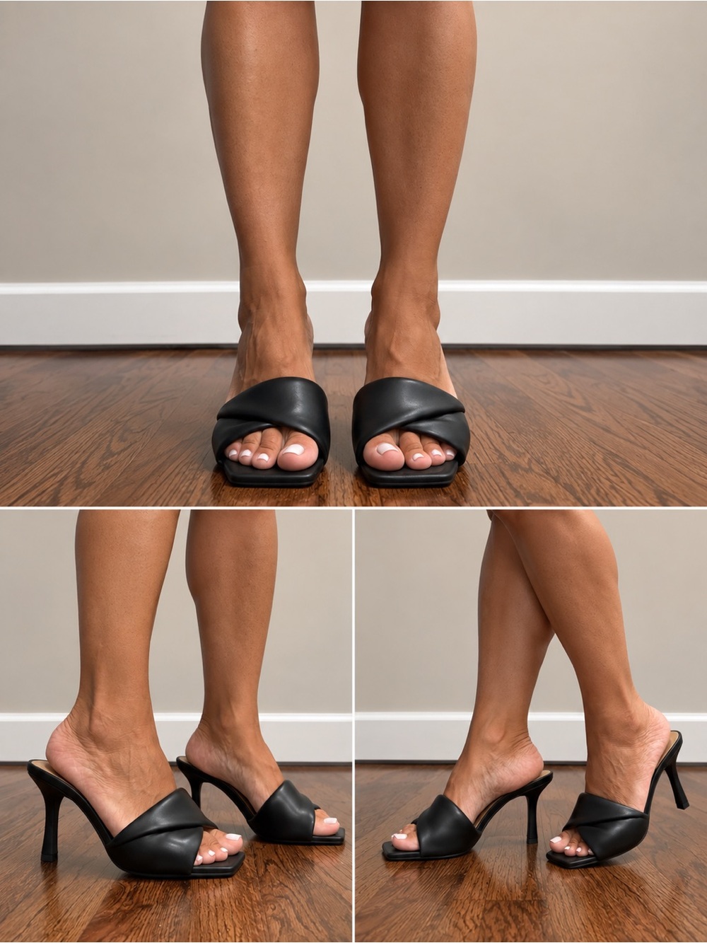 Black Faux Leather Slide Heel Mules - Women
